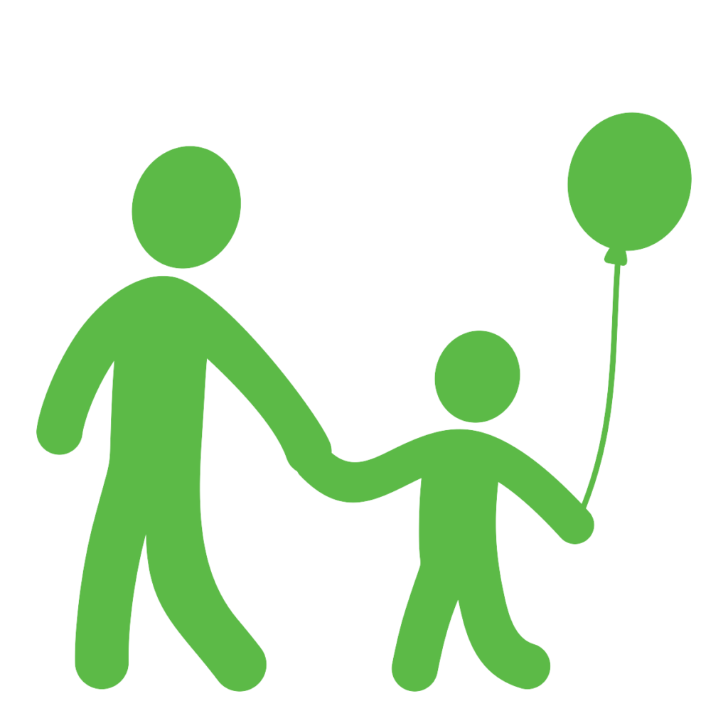 Cartoon of parent and child with balloon