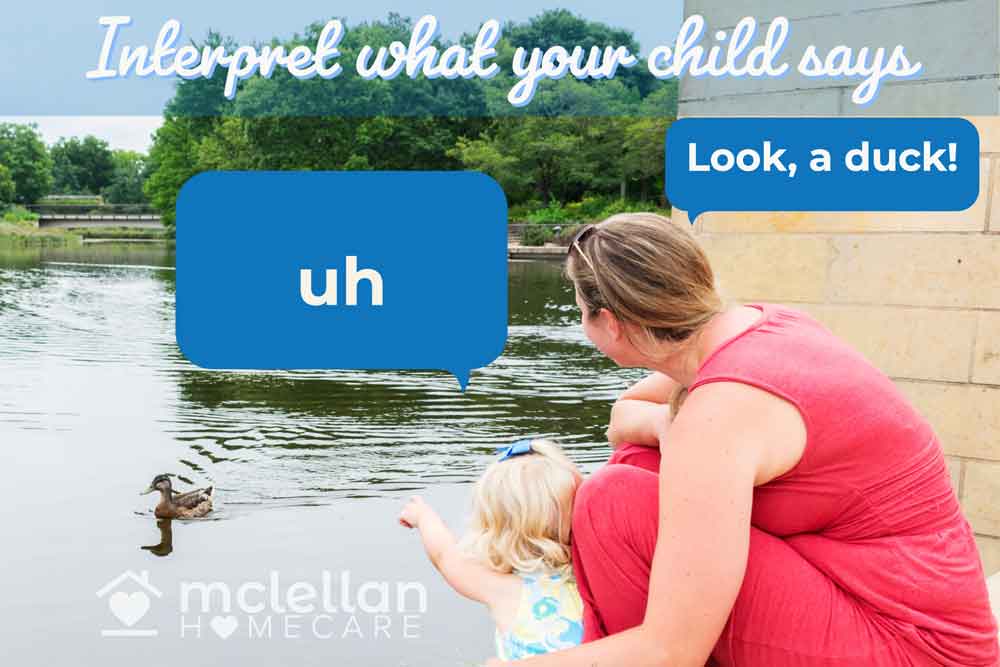 Interpret what you child says - child pointing at duck